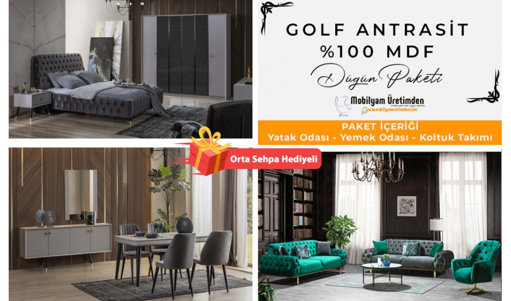 Golf Antrasit Düğün Paketi %100 MDF