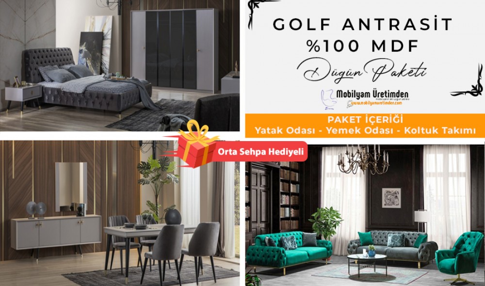 Golf Antrasit Düğün Paketi %100 MDF